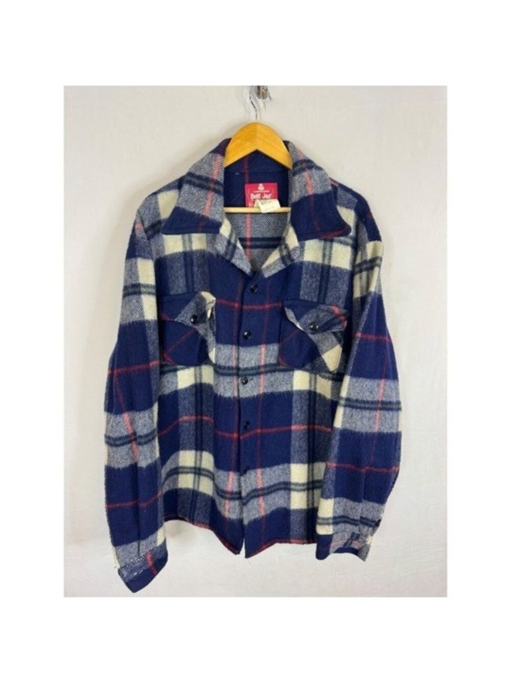 Vintage Canadian Bell Jac Wool Blend Plaid Shirt Jacket Navy Blue XXLT Tall